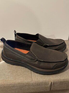 Faded Glory Mens Brown Slip On Comfort Loafers Moc Toe Casual Shoes Size 11